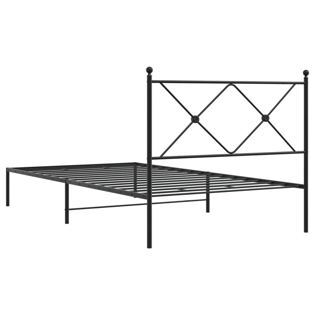 Metal Bed Frame without Mattress with Headboard Black 100x190cm