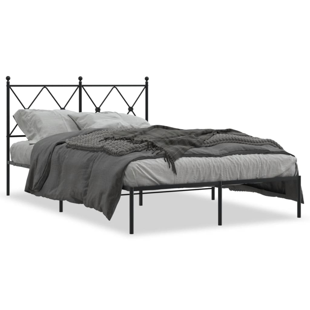 Metal Bed Frame without Mattress with Headboard Black 120x190cm