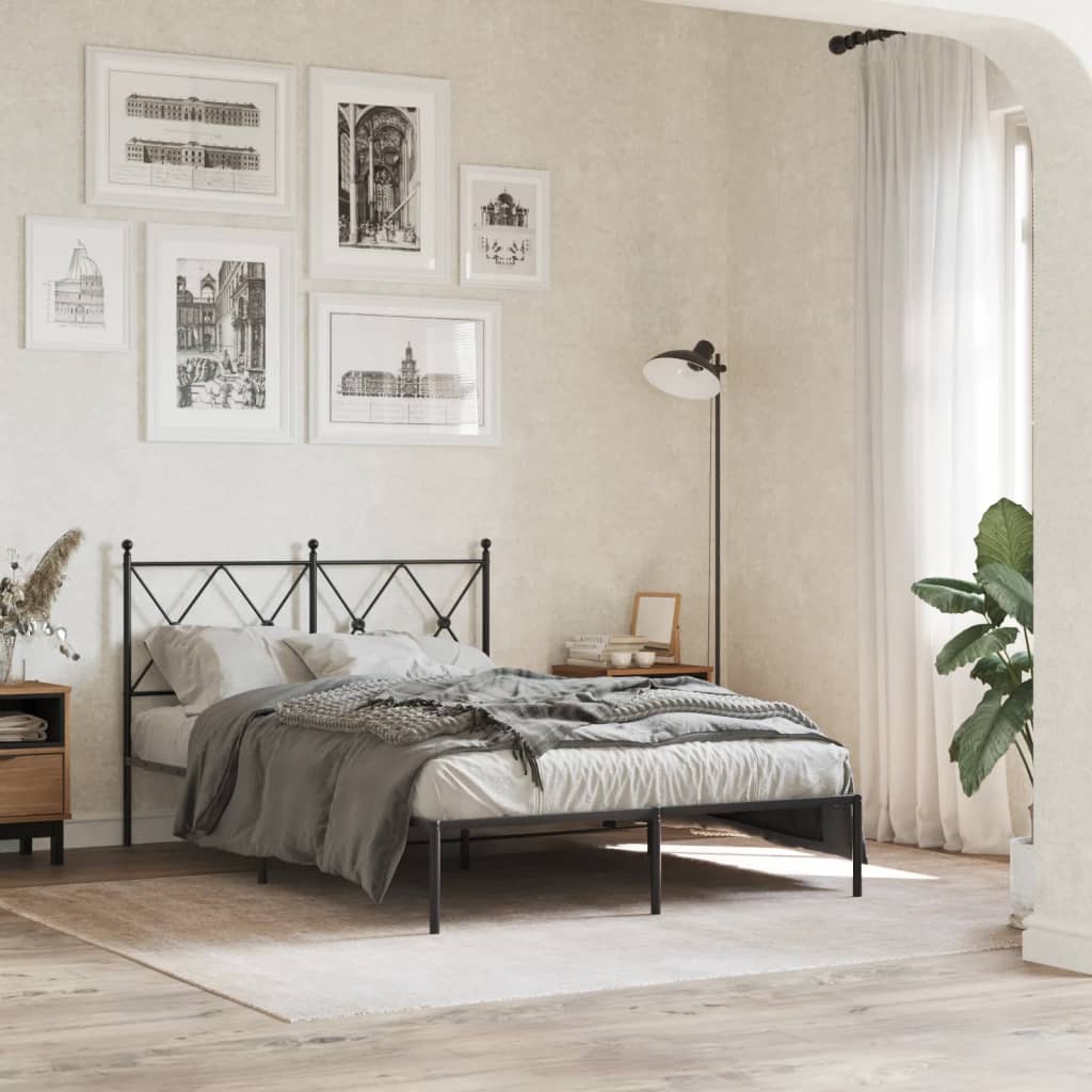 Metal Bed Frame without Mattress with Headboard Black 120x190cm