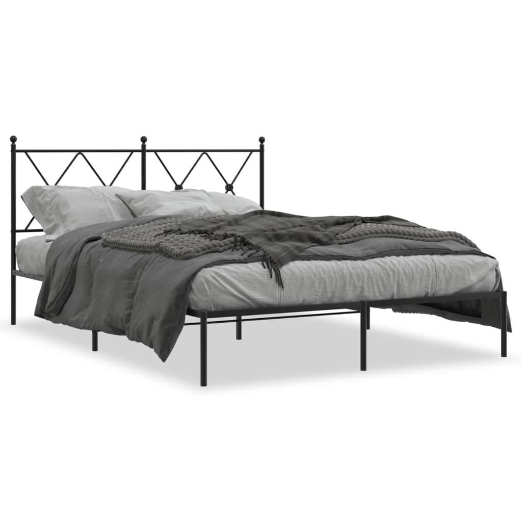 Metal Bed Frame without Mattress with Headboard Black 140x190cm