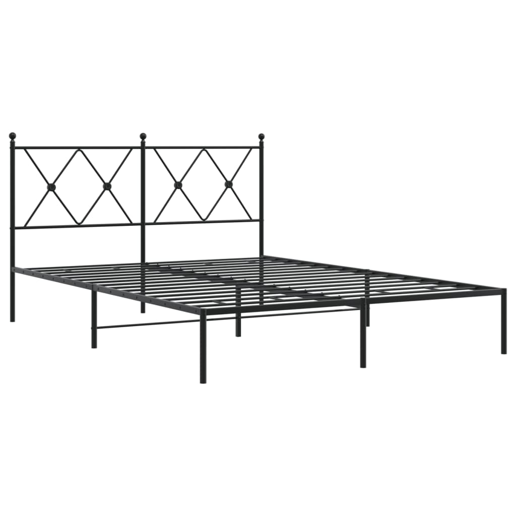 Metal Bed Frame without Mattress with Headboard Black 140x190cm