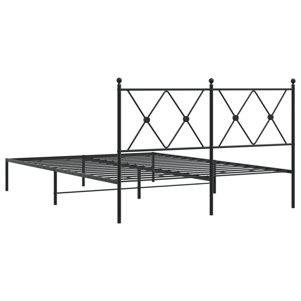 Metal Bed Frame without Mattress with Headboard Black 140x190cm