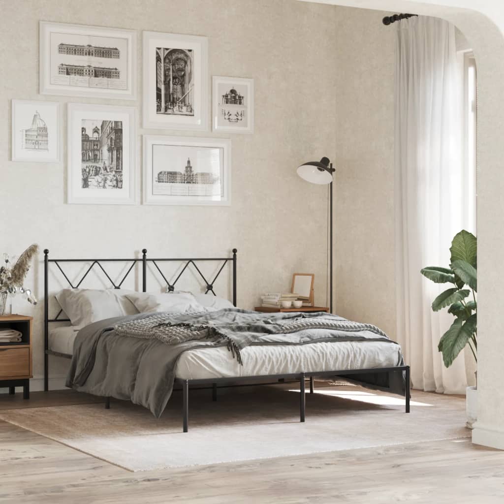 Metal Bed Frame without Mattress with Headboard Black 140x190cm
