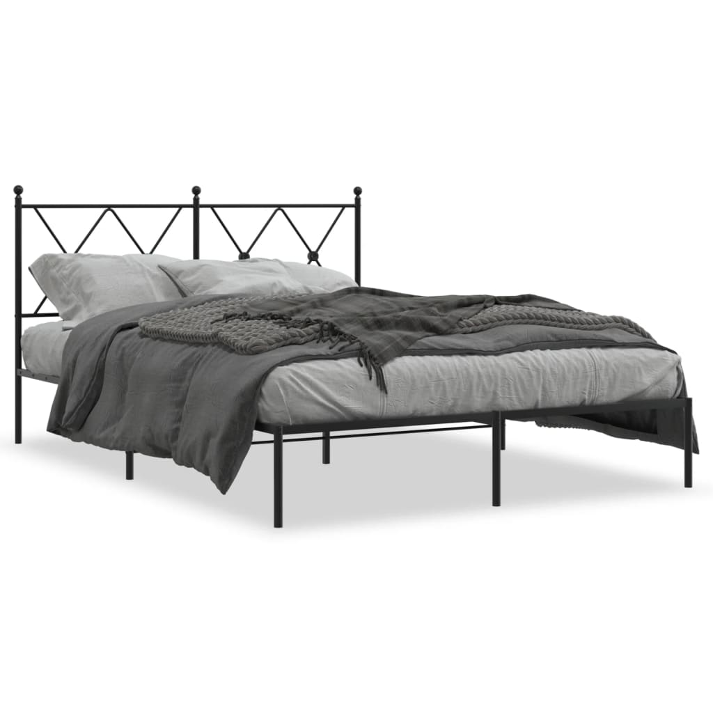 Metal Bed Frame without Mattress with Headboard Black 140x200cm
