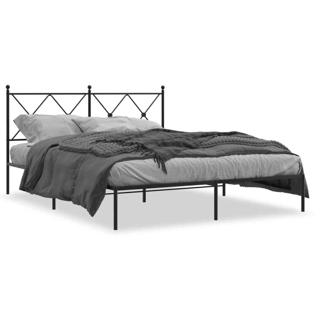 Metal Bed Frame without Mattress with Headboard Black 150x200cm