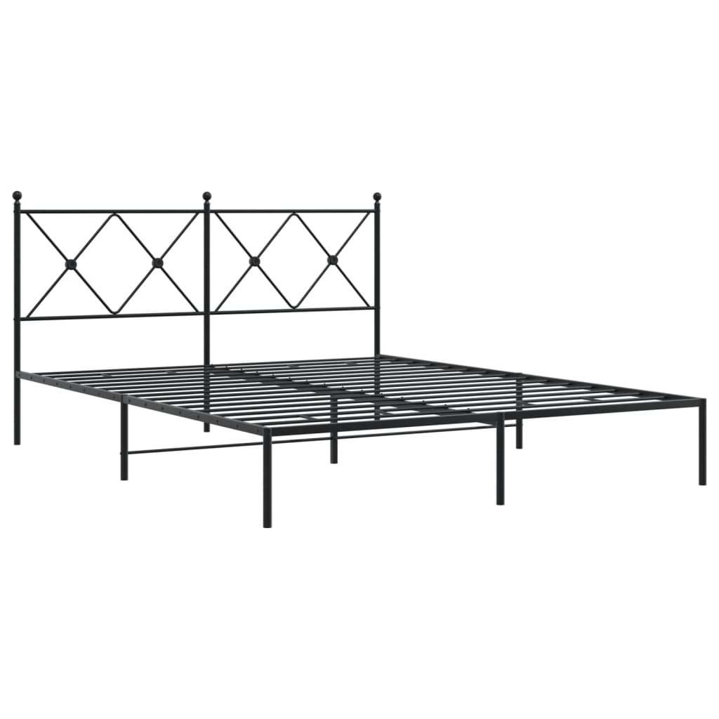 Metal Bed Frame without Mattress with Headboard Black 150x200cm