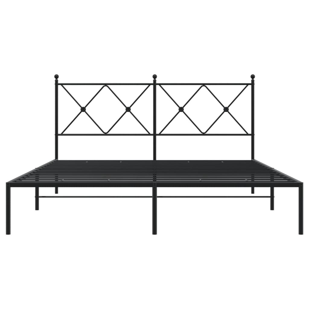 Metal Bed Frame without Mattress with Headboard Black 150x200cm