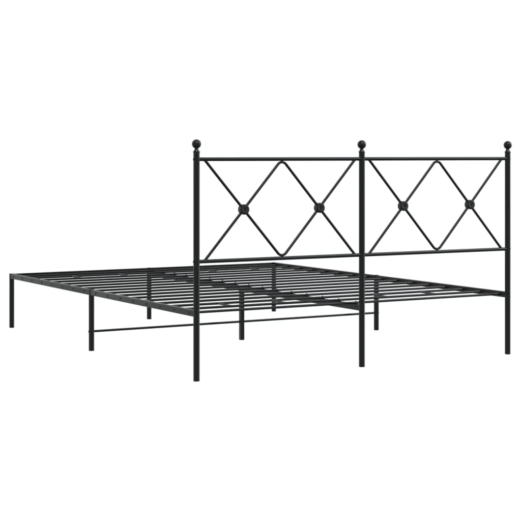 Metal Bed Frame without Mattress with Headboard Black 150x200cm