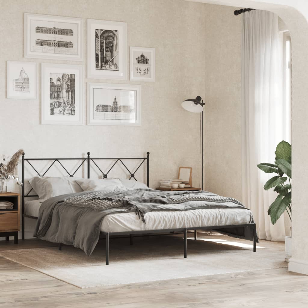 Metal Bed Frame without Mattress with Headboard Black 150x200cm