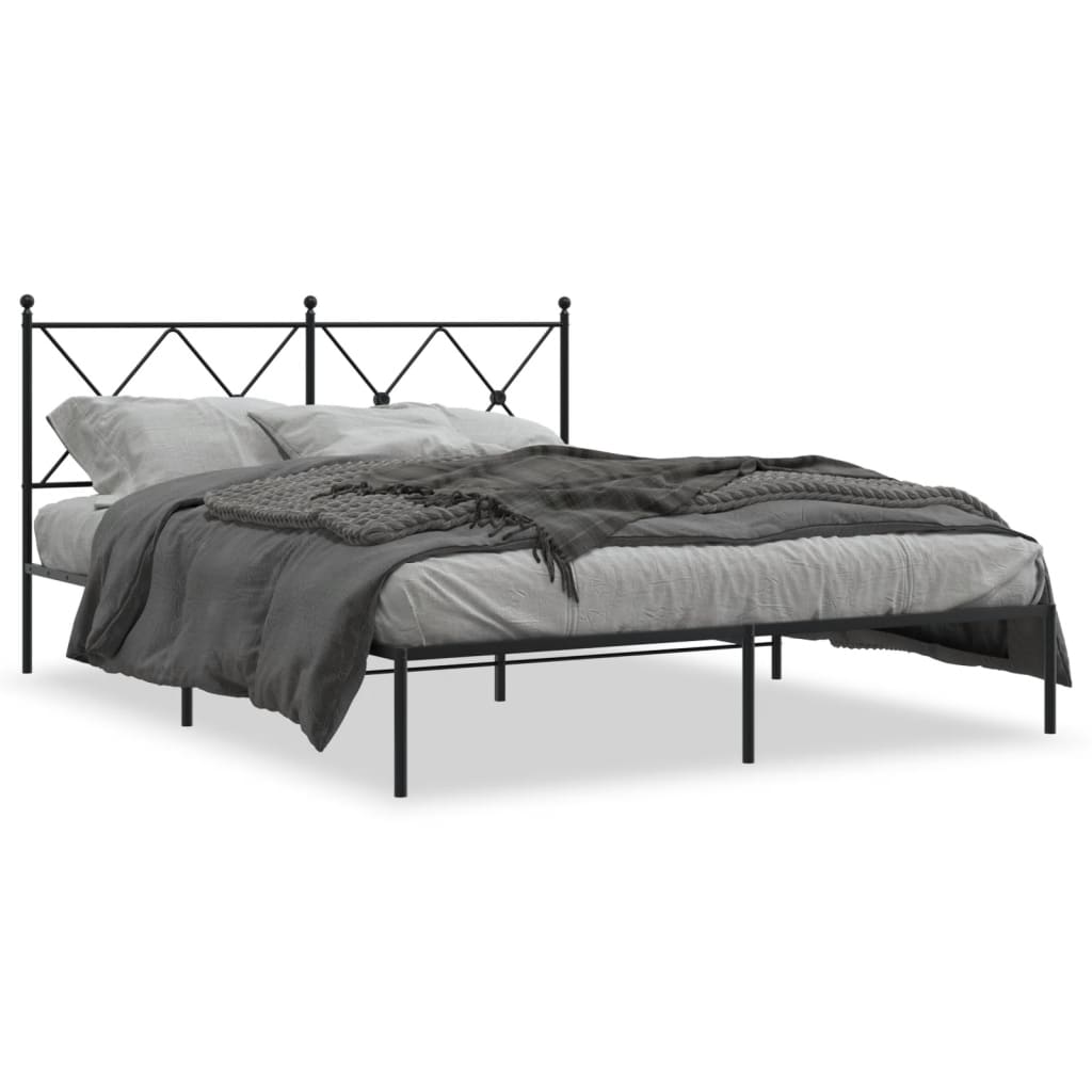 Metal Bed Frame without Mattress with Headboard Black 160x200cm