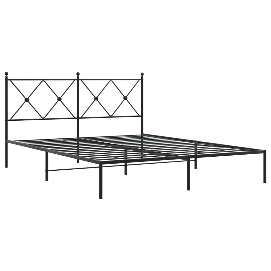 Metal Bed Frame without Mattress with Headboard Black 160x200cm