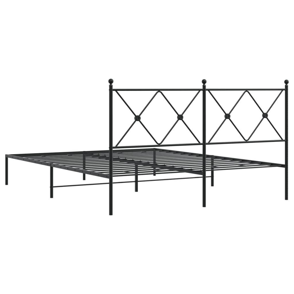 Metal Bed Frame without Mattress with Headboard Black 160x200cm