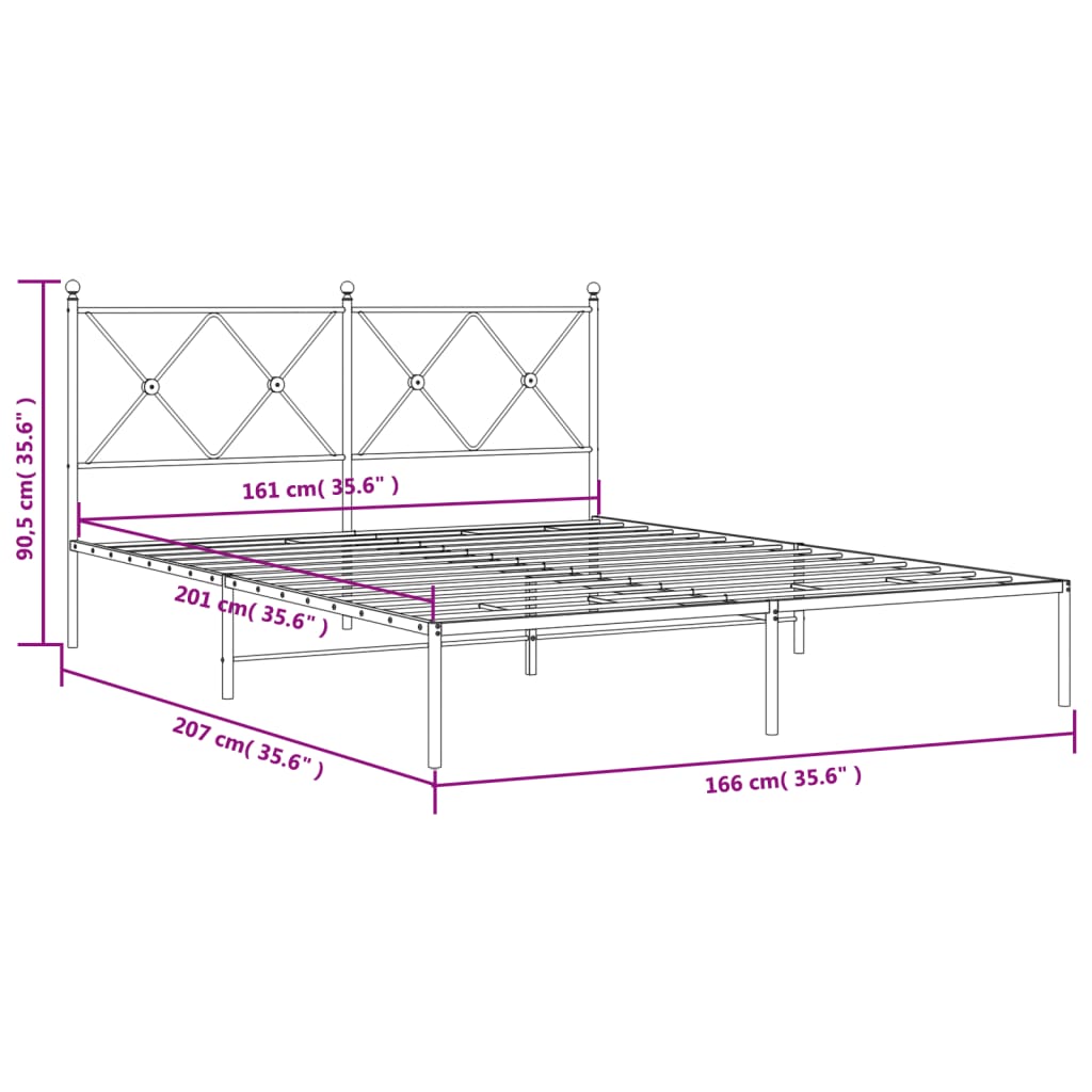 Metal Bed Frame without Mattress with Headboard Black 160x200cm
