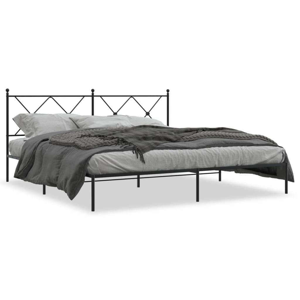 Metal Bed Frame without Mattress with Headboard Black 183x213cm