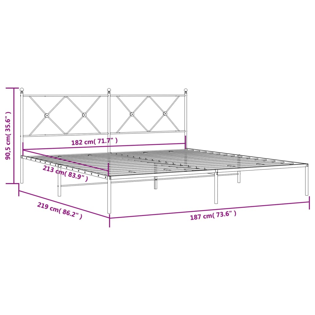 Metal Bed Frame without Mattress with Headboard Black 183x213cm
