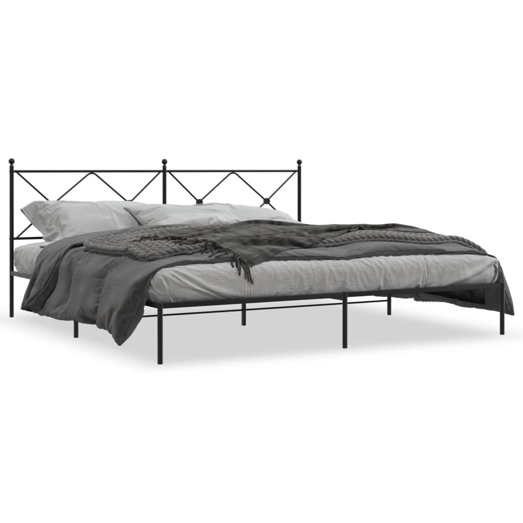 Metal Bed Frame without Mattress with Headboard Black 193x203cm