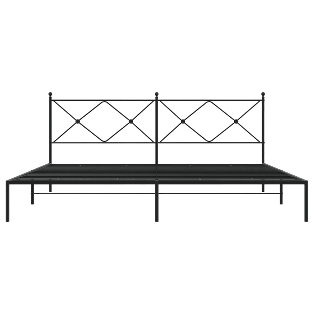 Metal Bed Frame without Mattress with Headboard Black 193x203cm