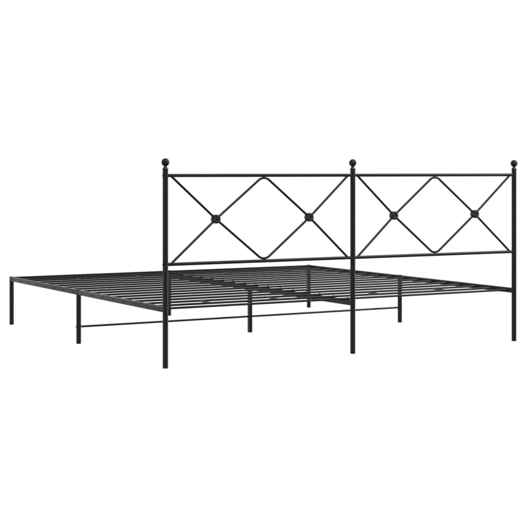 Metal Bed Frame without Mattress with Headboard Black 193x203cm