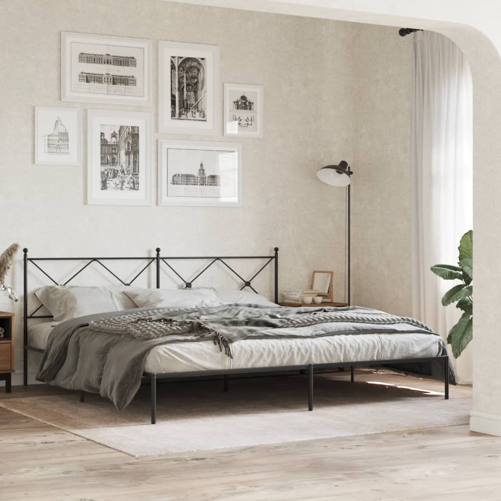 Metal Bed Frame without Mattress with Headboard Black 193x203cm