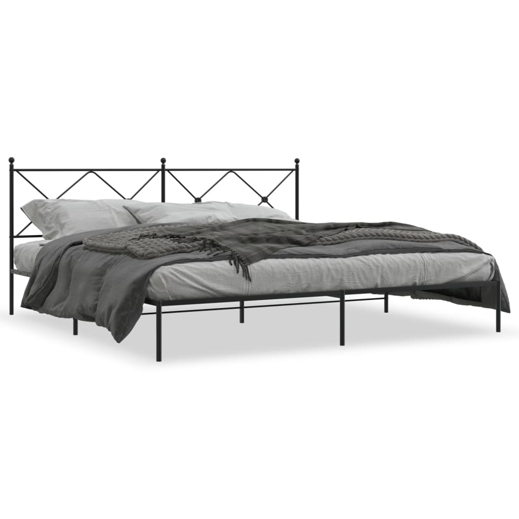 Metal Bed Frame without Mattress with Headboard Black 200x200cm
