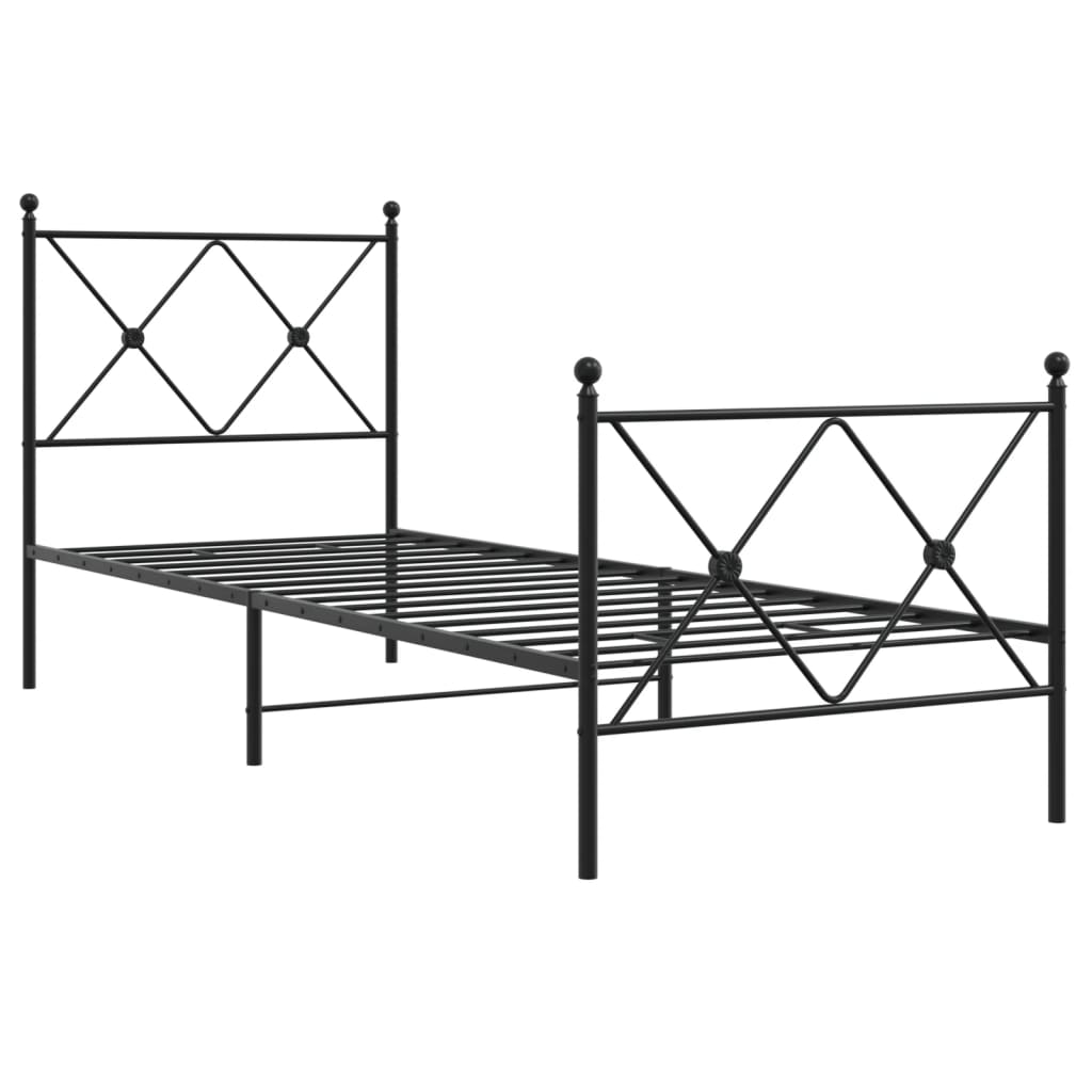 Metal Bed Frame without Mattress with Footboard Black 75x190cm