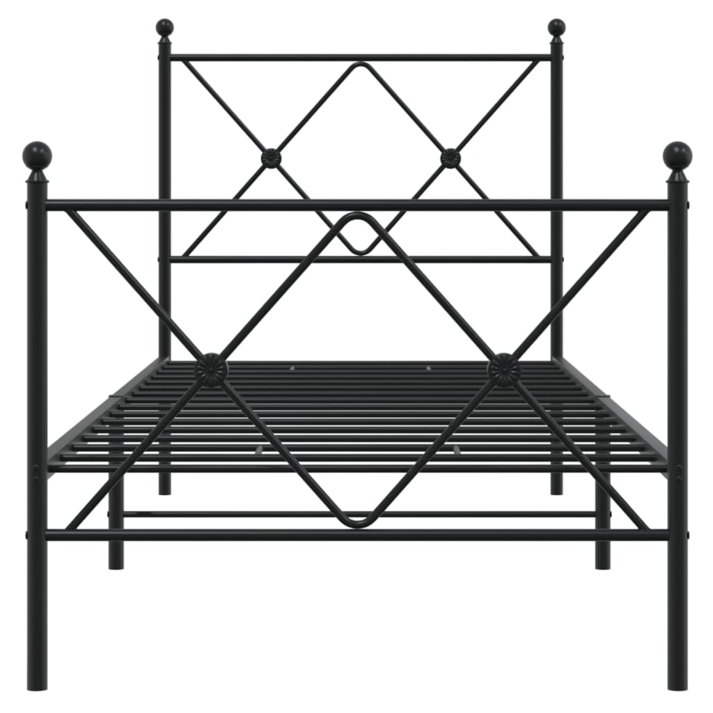 Metal Bed Frame without Mattress with Footboard Black 75x190cm