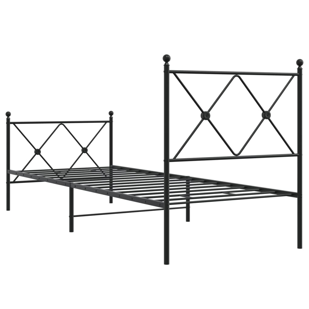 Metal Bed Frame without Mattress with Footboard Black 75x190cm