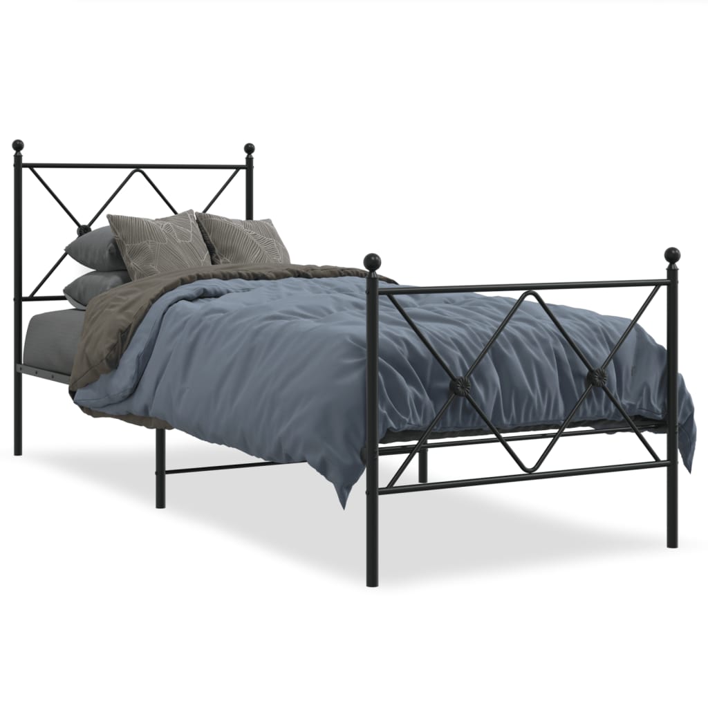 Metal Bed Frame without Mattress with Footboard Black 80x200cm
