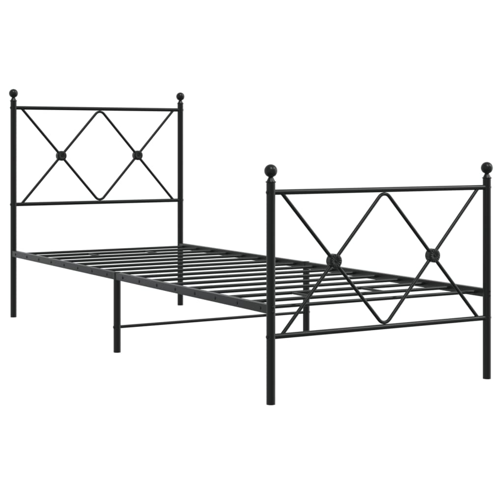 Metal Bed Frame without Mattress with Footboard Black 80x200cm