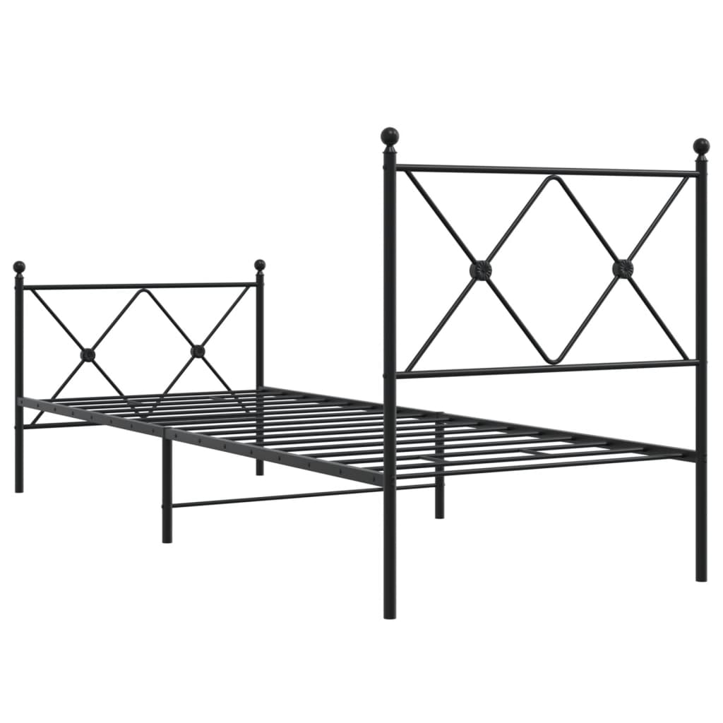 Metal Bed Frame without Mattress with Footboard Black 80x200cm