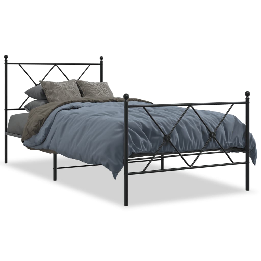 Metal Bed Frame without Mattress with Footboard Black 90x200cm