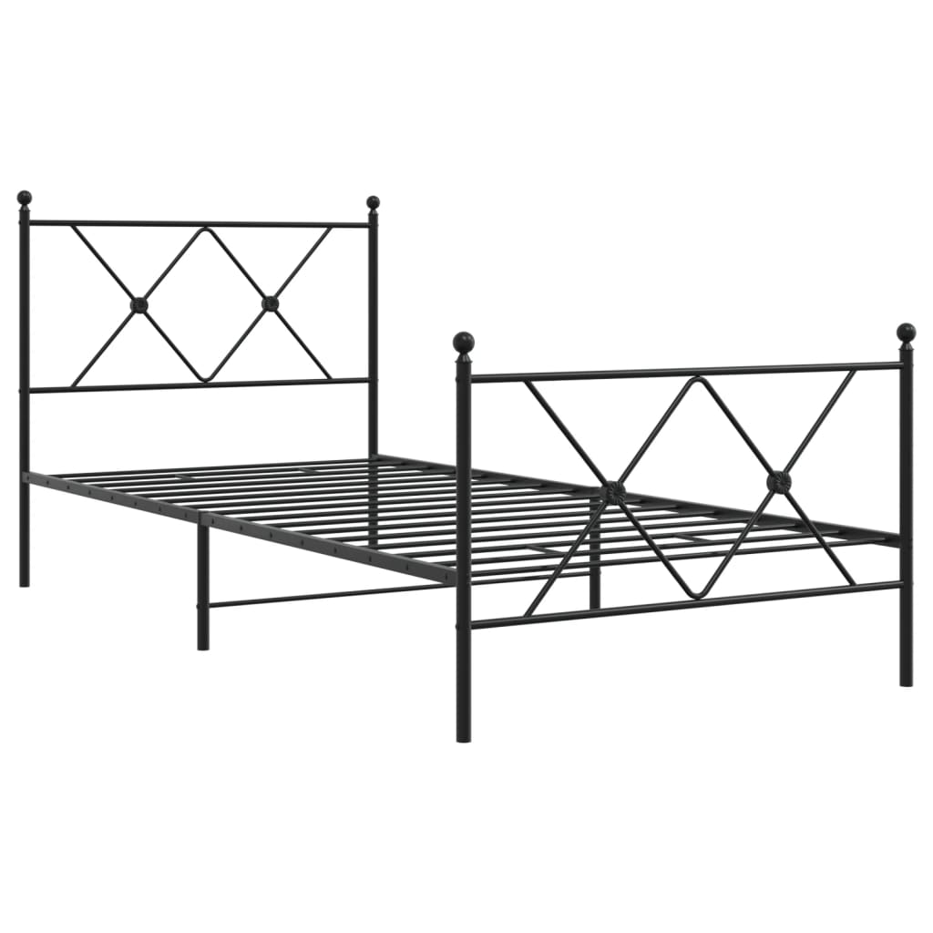 Metal Bed Frame without Mattress with Footboard Black 90x200cm