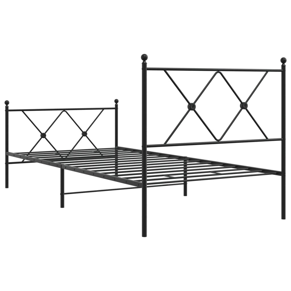 Metal Bed Frame without Mattress with Footboard Black 90x200cm