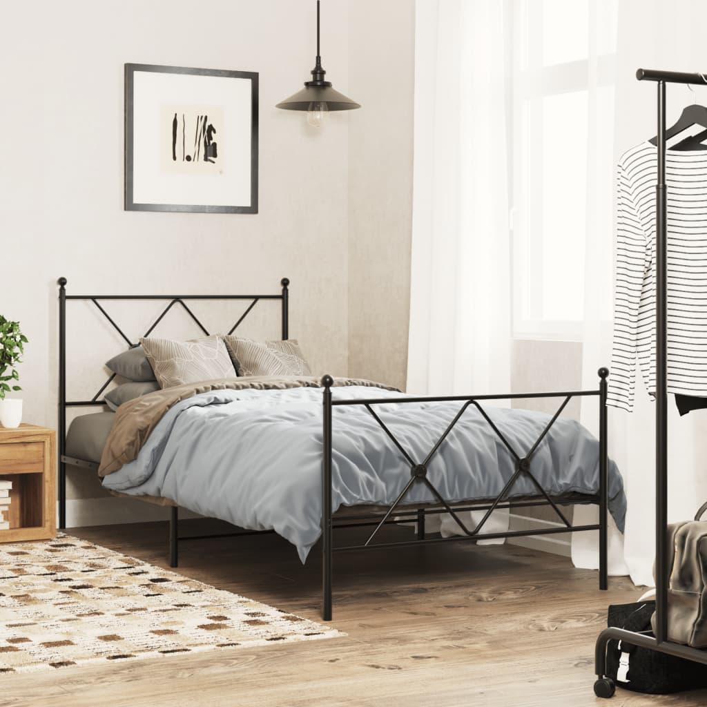 Metal Bed Frame without Mattress with Footboard Black 90x200cm