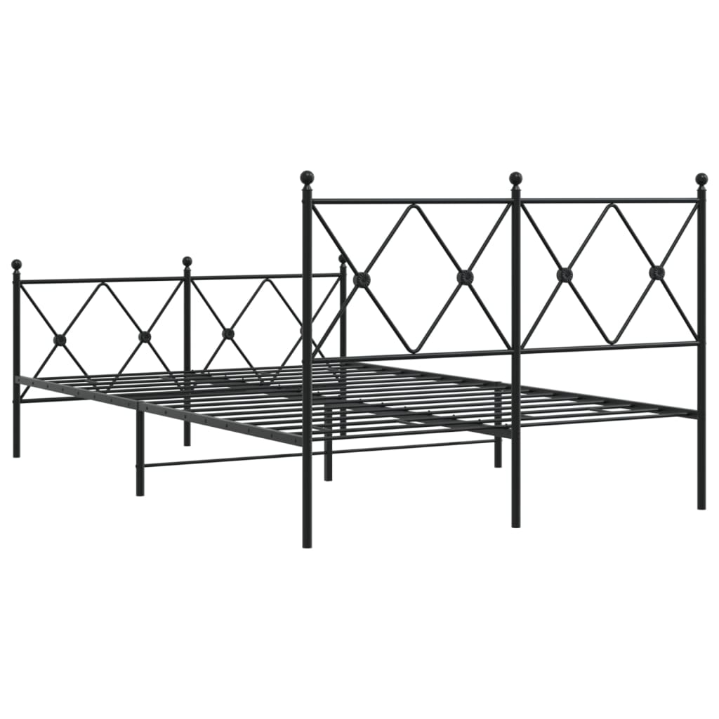 Metal Bed Frame without Mattress with Footboard Black 120x190cm