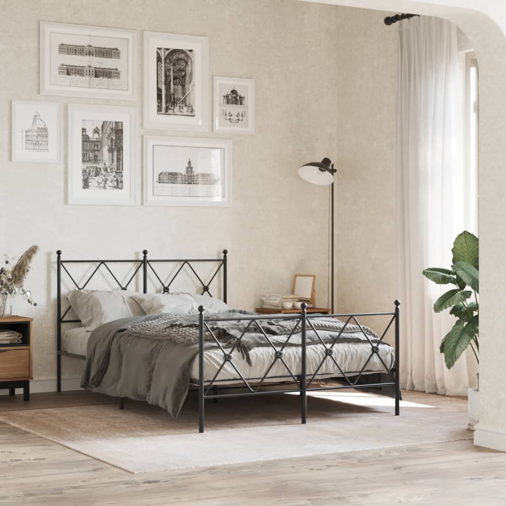 Metal Bed Frame without Mattress with Footboard Black 120x200cm