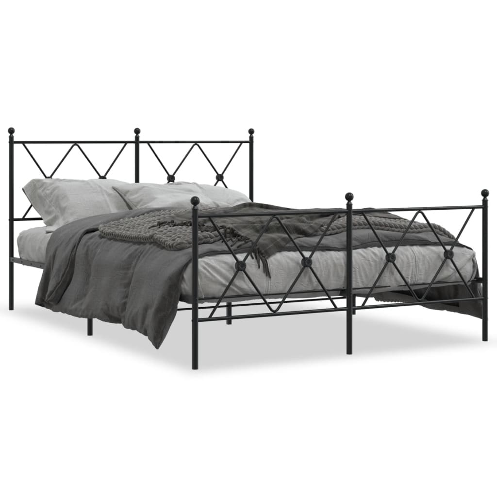 Metal Bed Frame without Mattress with Footboard Black 137x190cm
