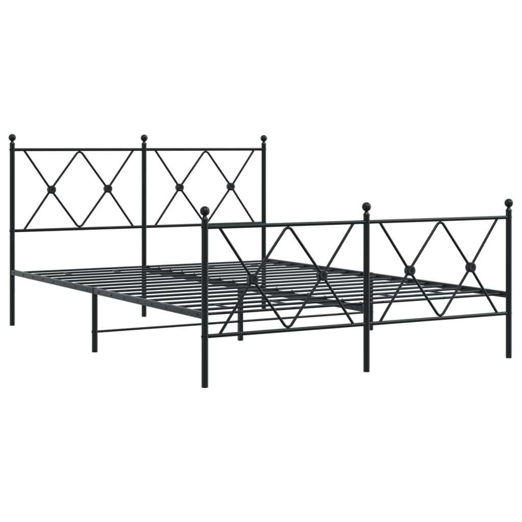 Metal Bed Frame without Mattress with Footboard Black 137x190cm