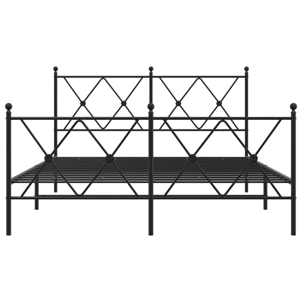 Metal Bed Frame without Mattress with Footboard Black 137x190cm
