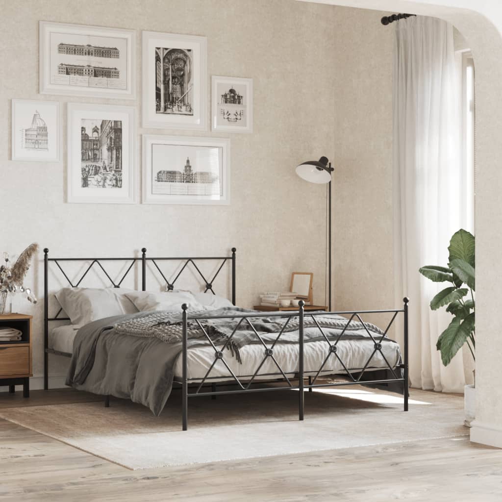 Metal Bed Frame without Mattress with Footboard Black 140x200cm