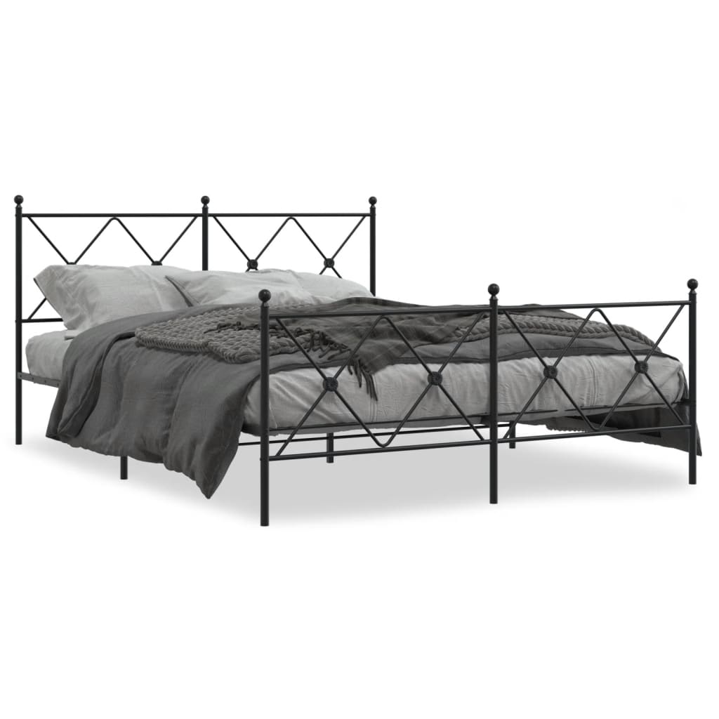 Metal Bed Frame without Mattress with Footboard Black 150x200cm