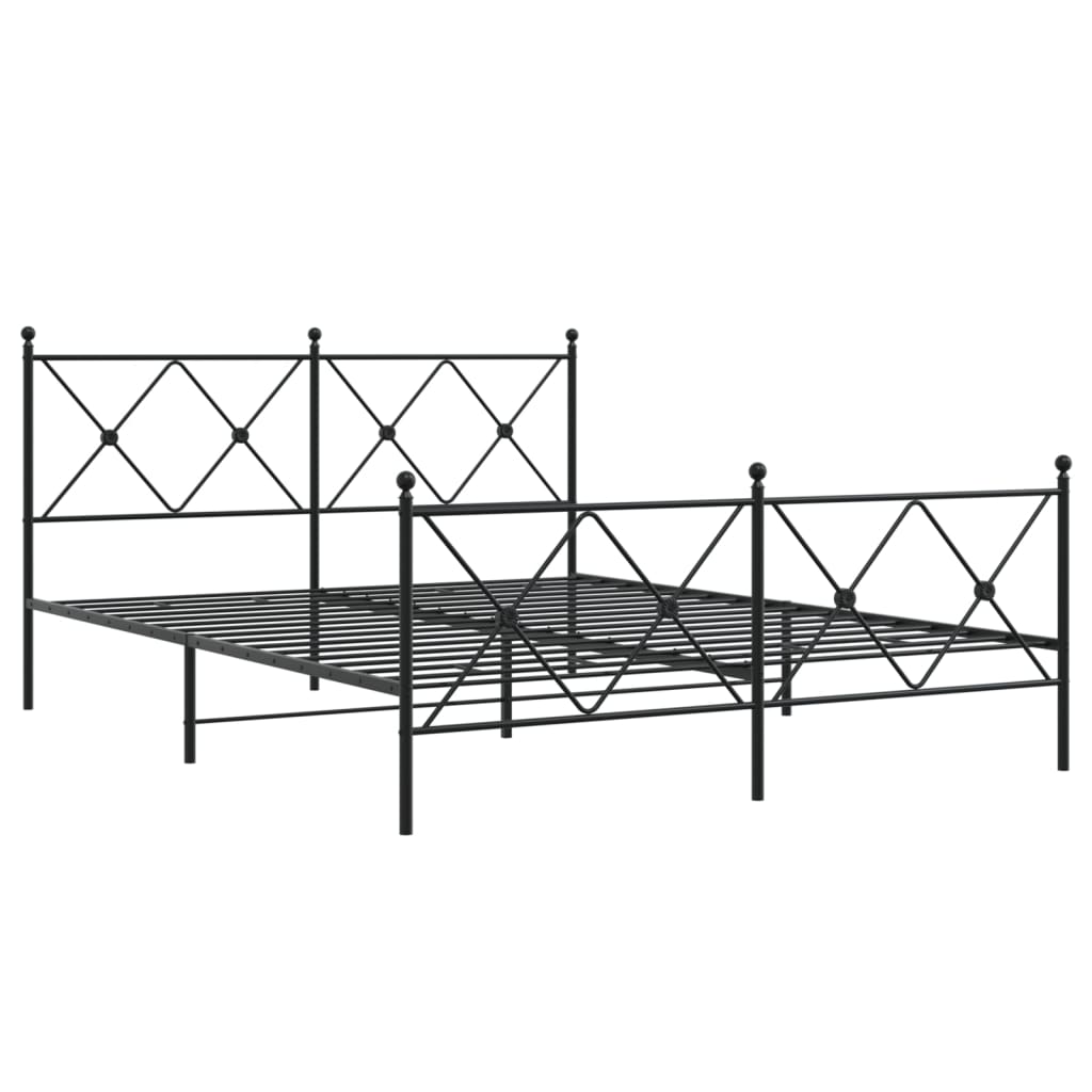 Metal Bed Frame without Mattress with Footboard Black 150x200cm