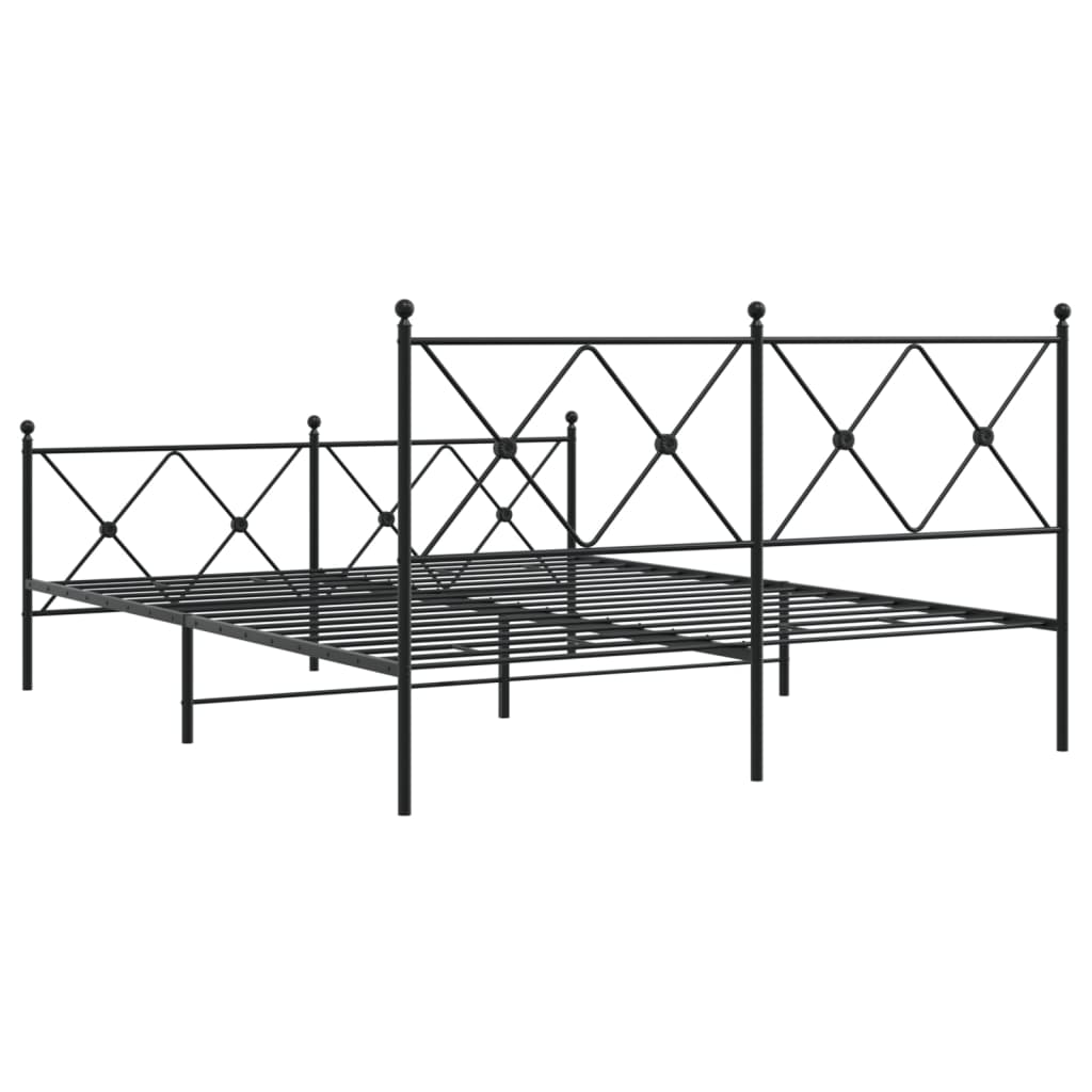 Metal Bed Frame without Mattress with Footboard Black 150x200cm