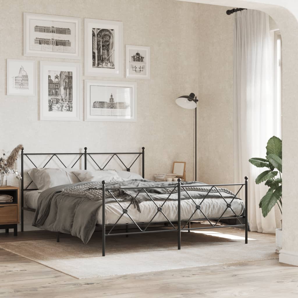 Metal Bed Frame without Mattress with Footboard Black 150x200cm