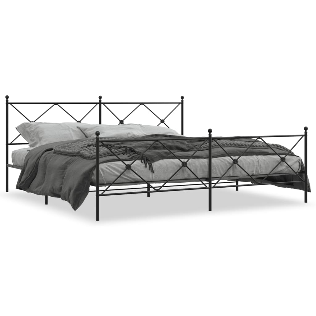 Metal Bed Frame without Mattress with Footboard Black 193x203cm
