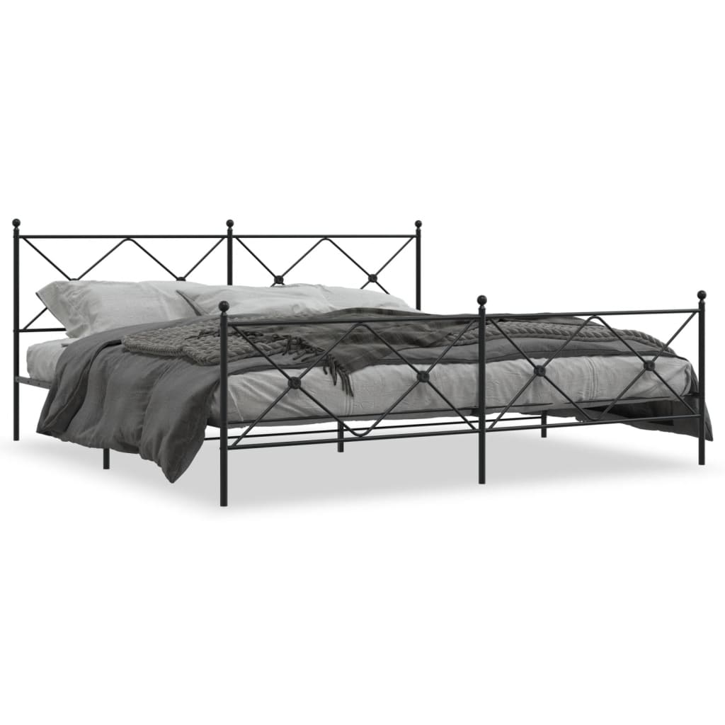Metal Bed Frame without Mattress with Footboard Black 200x200cm