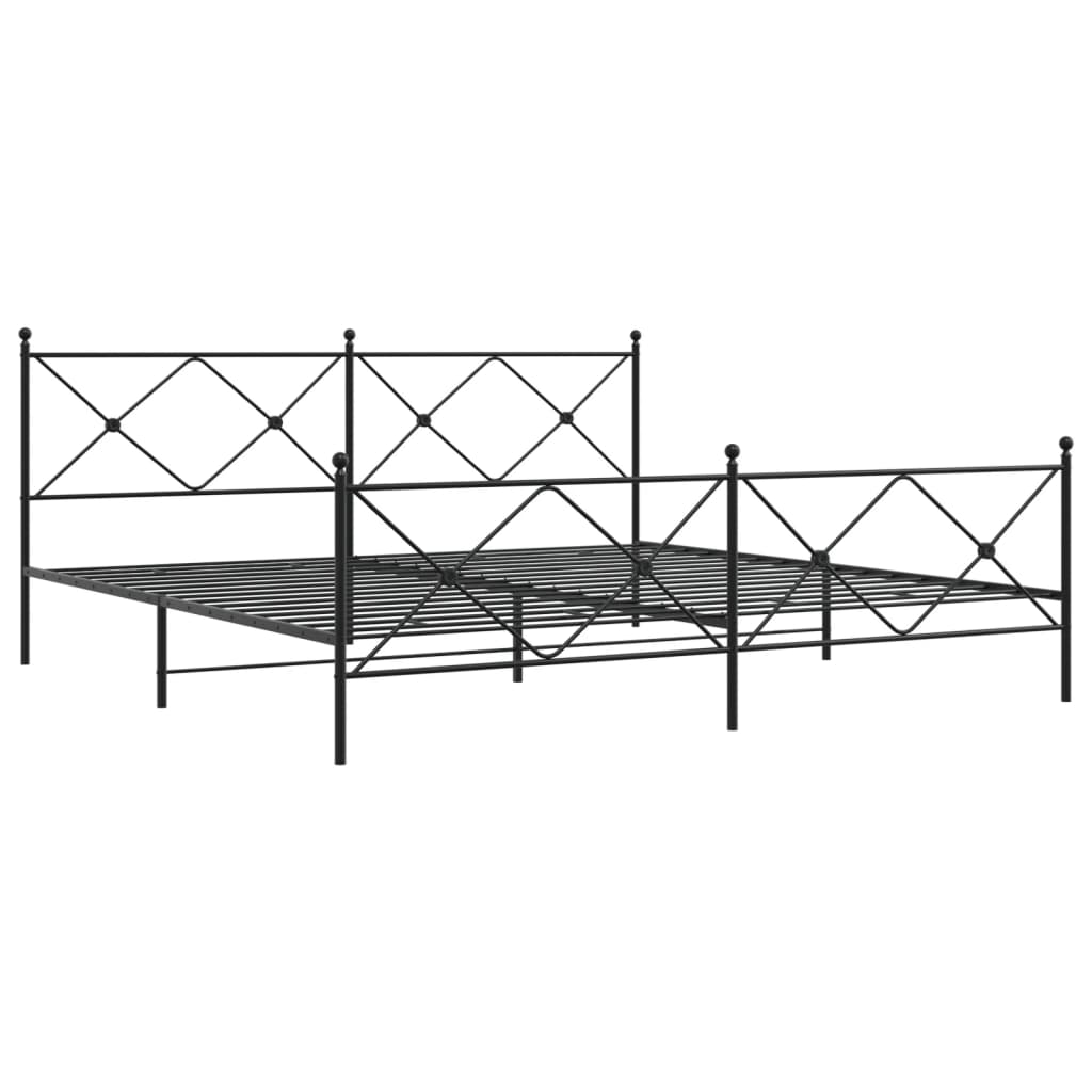 Metal Bed Frame without Mattress with Footboard Black 200x200cm
