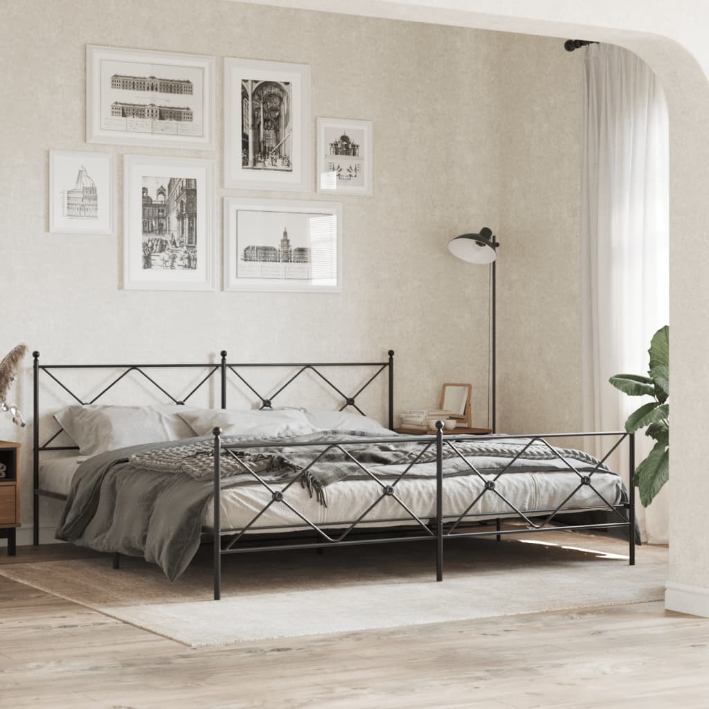 Metal Bed Frame without Mattress with Footboard Black 200x200cm