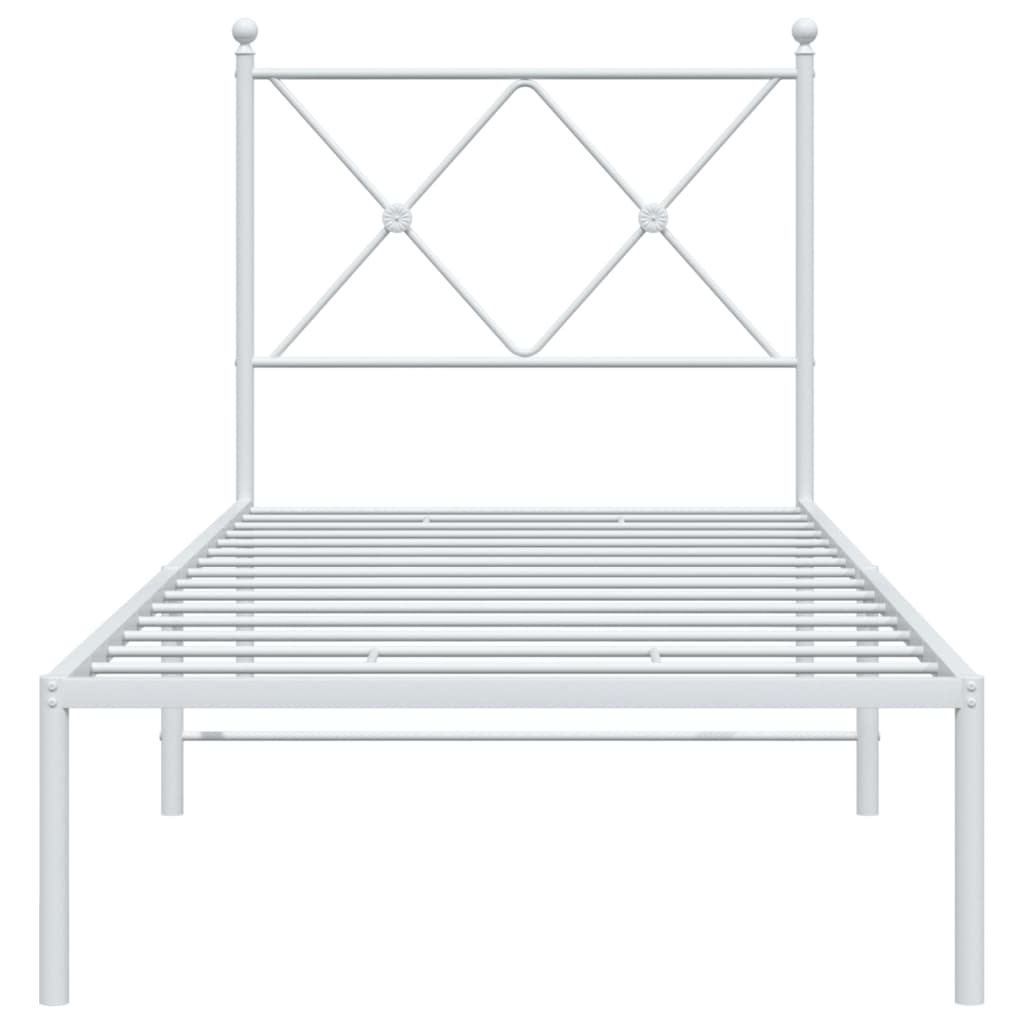 Metal Bed Frame without Mattress with Headboard White 75x190cm
