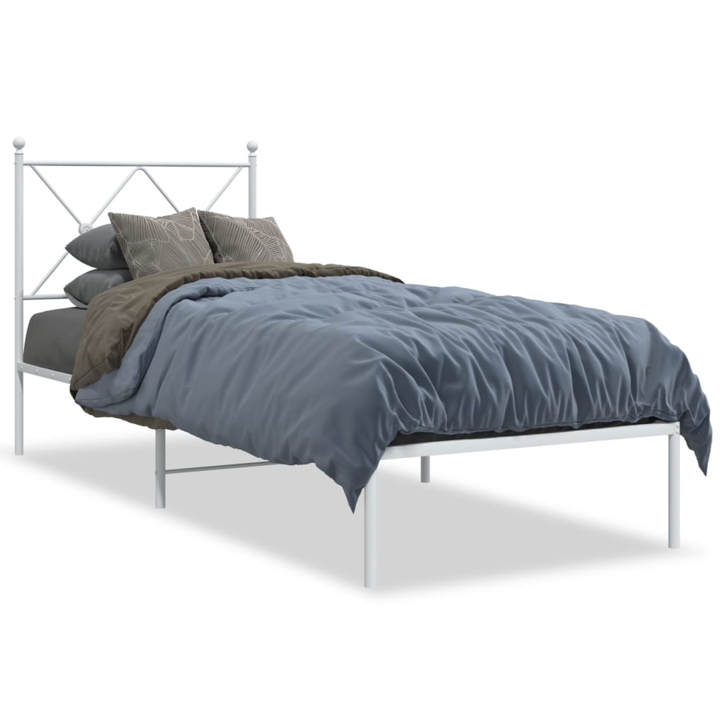 Metal Bed Frame without Mattress with Headboard White 80x200cm
